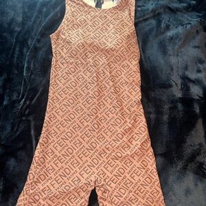 Fendi Tan Logo Print Jumpsuit